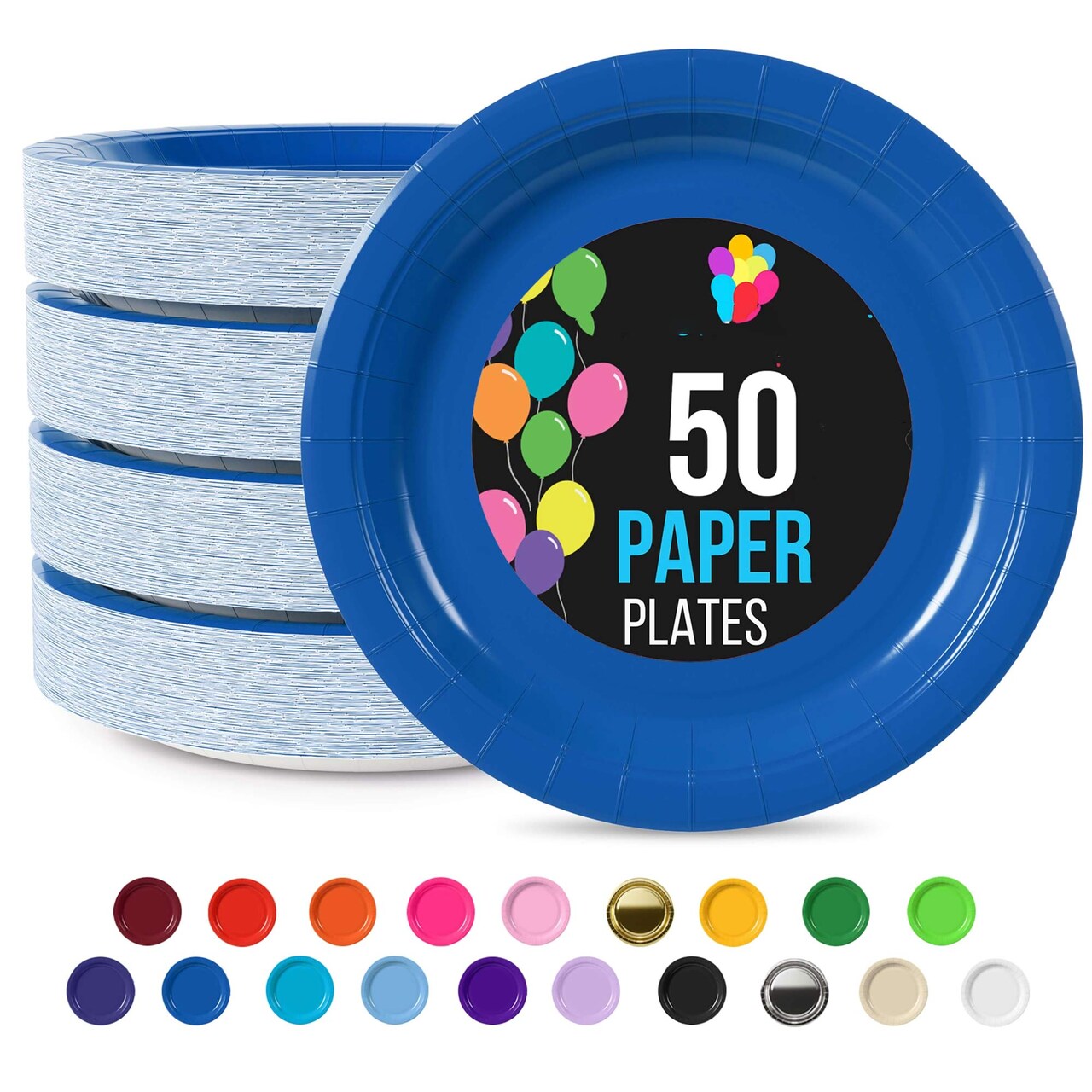 50 Count Dark Blue Paper Plates Durable Disposable Elegant Party Plates For Events 7"